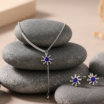 PRAO Necklace Anti-Tarnish Miniature Crystal Studded Sun Pendant