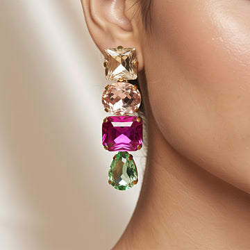 PRAO Anti-Tarnish Multi-Shape & Multi-Colour Premium Crystal Earrings