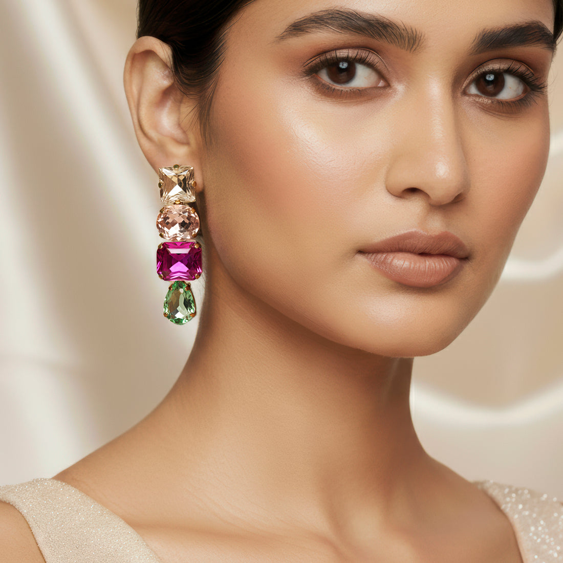 PRAO Earrings Anti-Tarnish Long Multicolor With Mixed Shapes