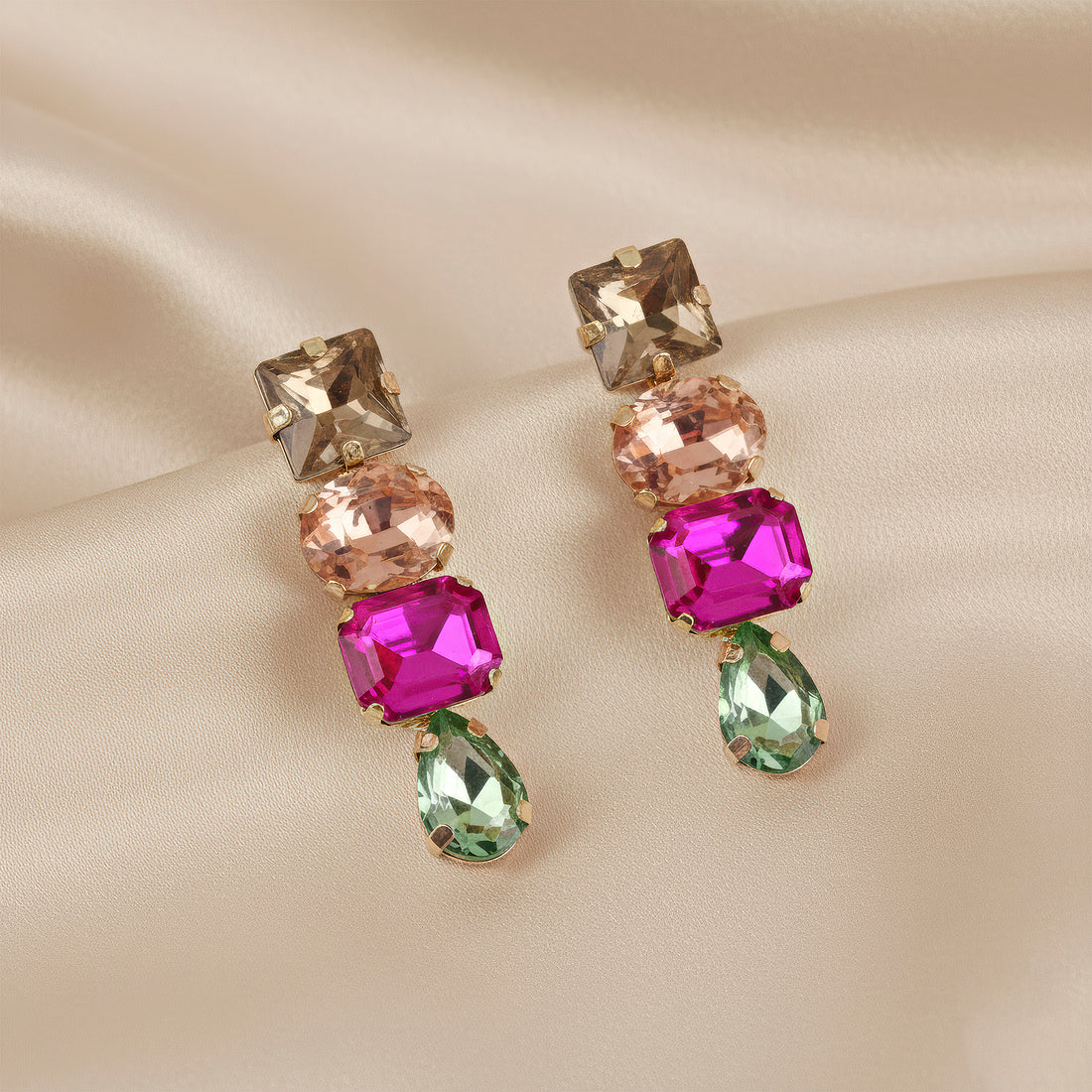 PRAO Earrings Anti-Tarnish Long Multicolor With Mixed Shapes