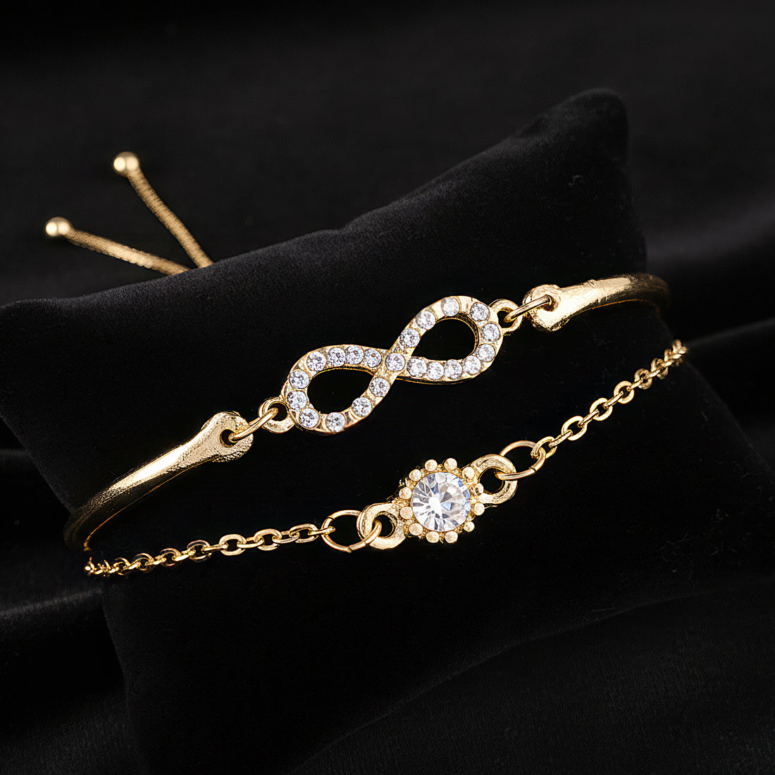 PRAO Bracelet Anti-Tarnish Gold Plated Infinity & Solitaire Set (Adjustable Size)