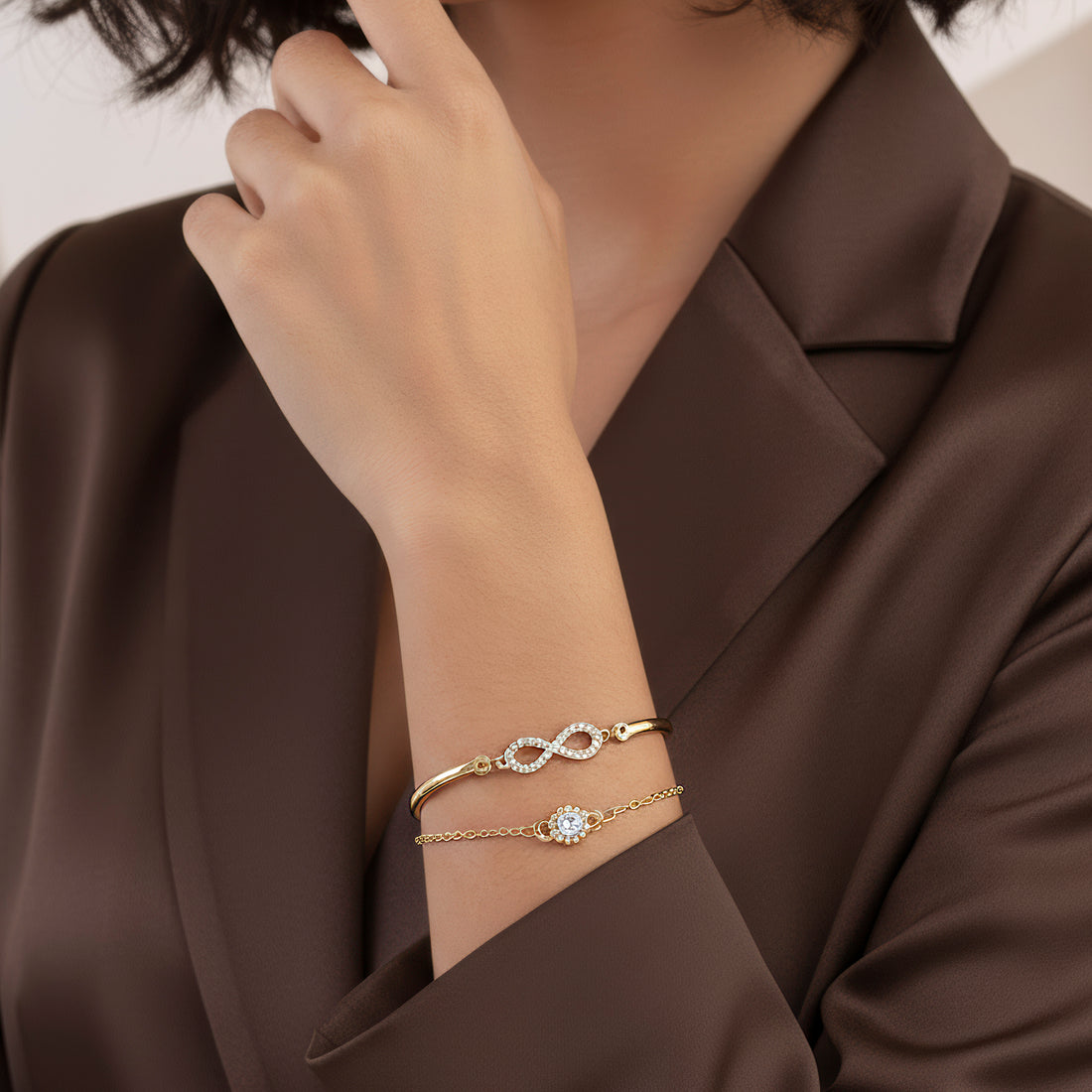 PRAO Anti-Tarnish Double Layer Infinity Bangle & Chain Bracelet (Adjustable Size)