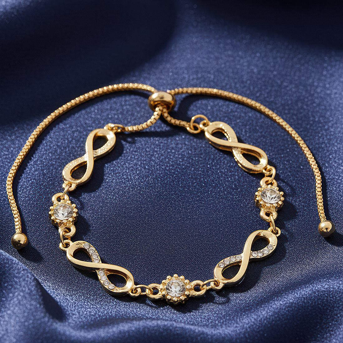 PRAO Bracelet Anti-Tarnish Infinity & Crystal Chain (Adjustable Size)
