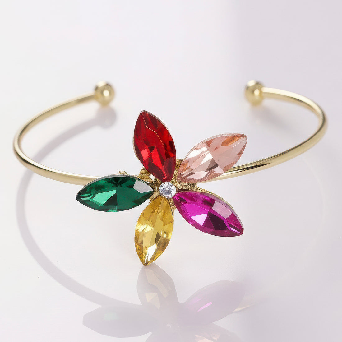 PRAO Bracelet Anti-Tarnish Multi-Color Flower Bangle (Adjustable Size)