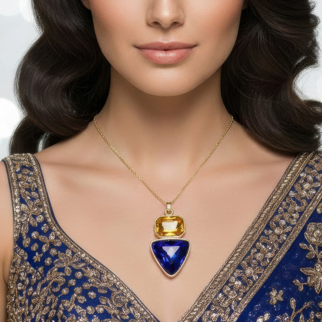 PRAO Anti-Tarnish Rectangle & Triangle Pendant Necklace with Earrings