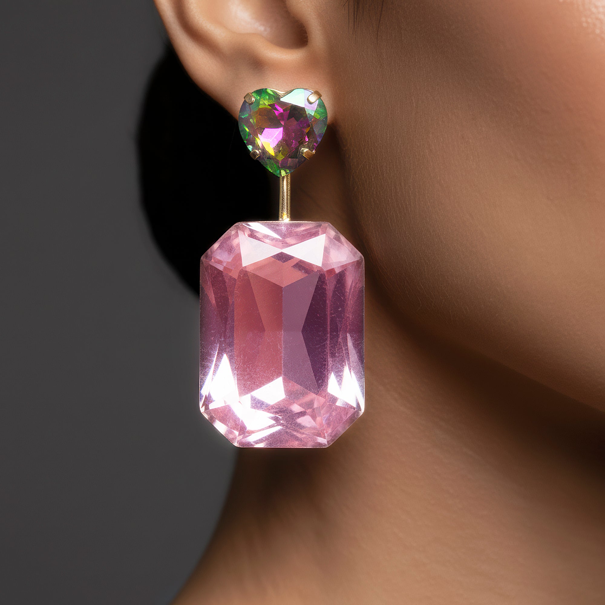 PRAO Anti-Tarnish Convertible Rainbow Heart & Crystal Earrings