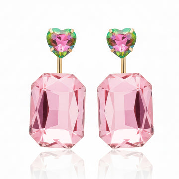 PRAO Earrings Anti-Tarnish Detachable 2-in-1 Heart & Crystal Earrings