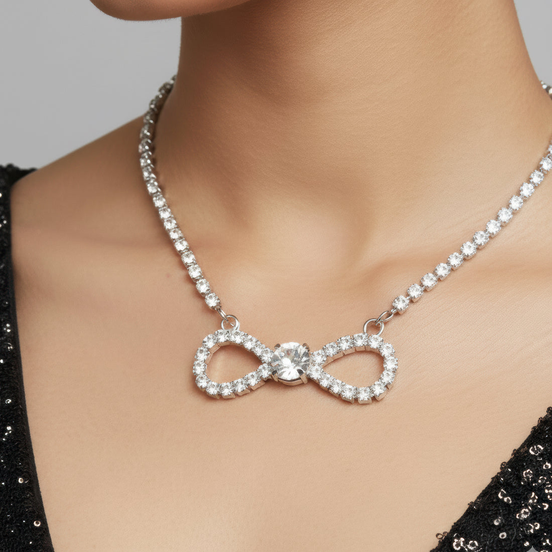 PRAO Anti-Tarnish Infinity Crystal Pendant Necklace Set with Earrings