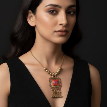 PRAO Ethnic Statement Necklace with Colorful Enamel