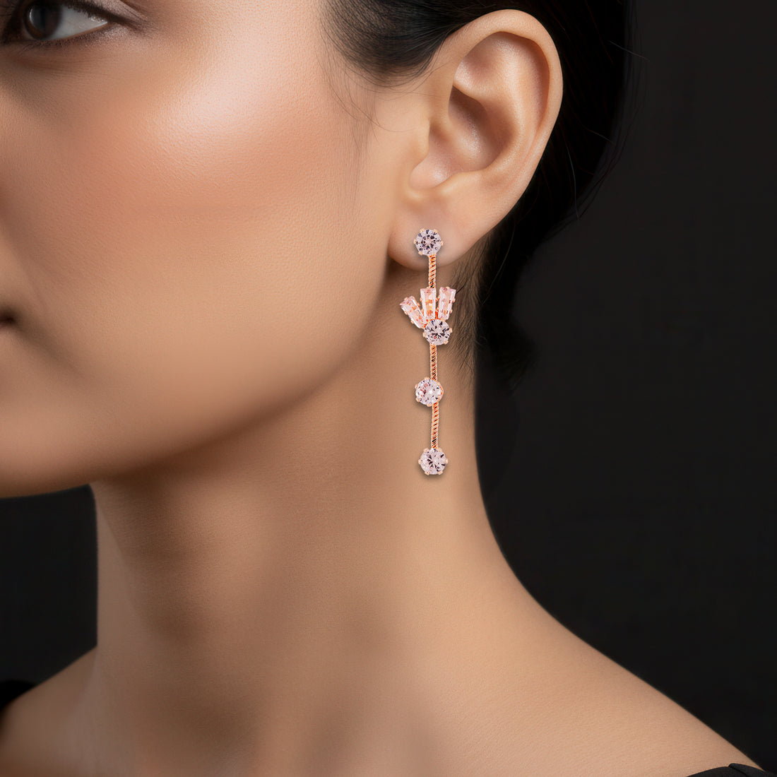 PRAO Anti-Tarnish Baguettes and Round Crystals Spacer Necklace Set with Earrings