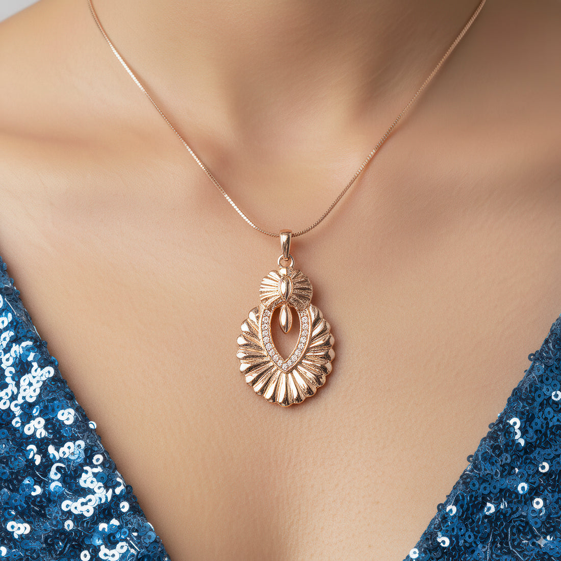 PRAO Necklace Anti-Tarnish Ethnic Embossed Shell Crystal Studded Set With Earrings