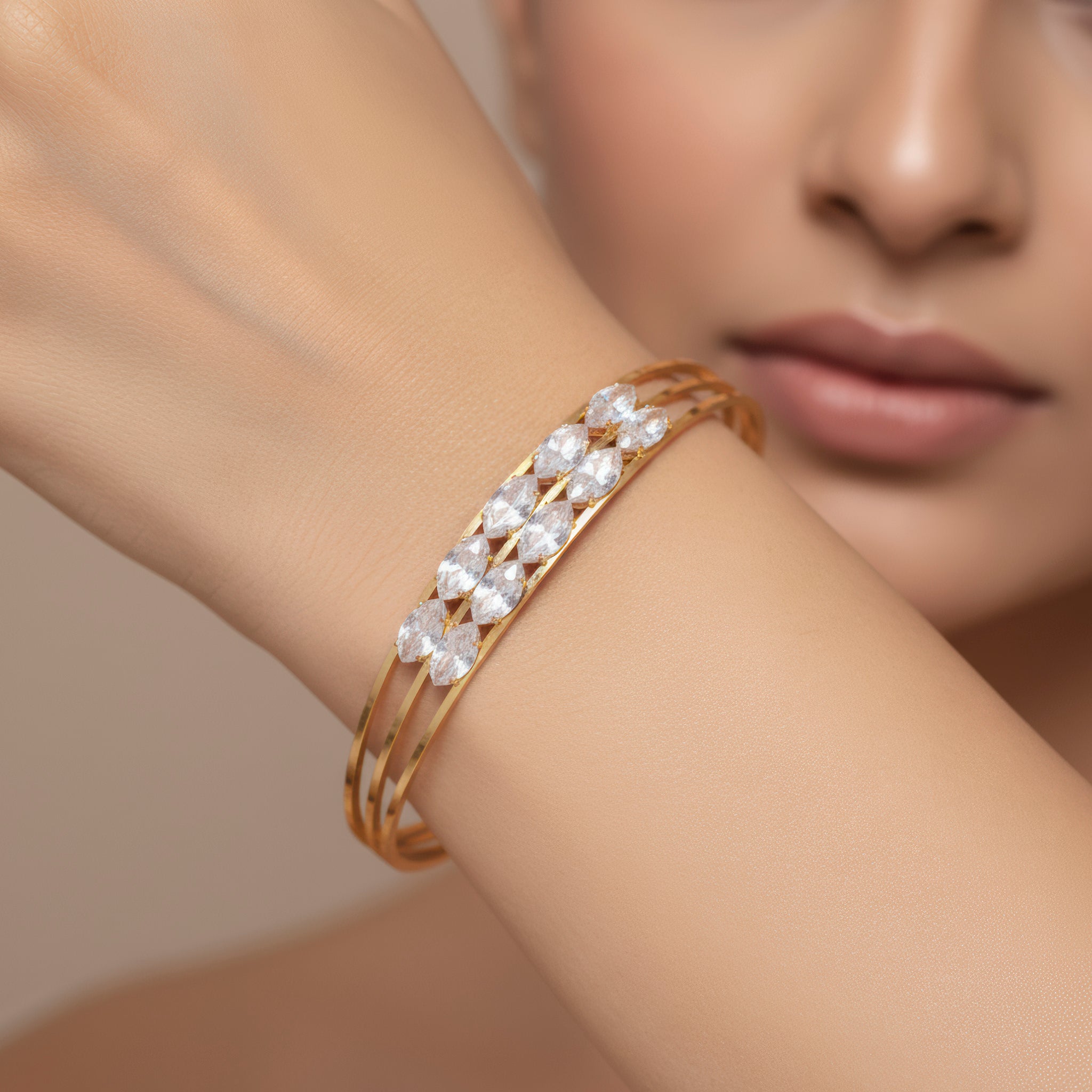 PRAO Bracelet Anti-Tarnish Crystal Double Line (Adjustable Size)