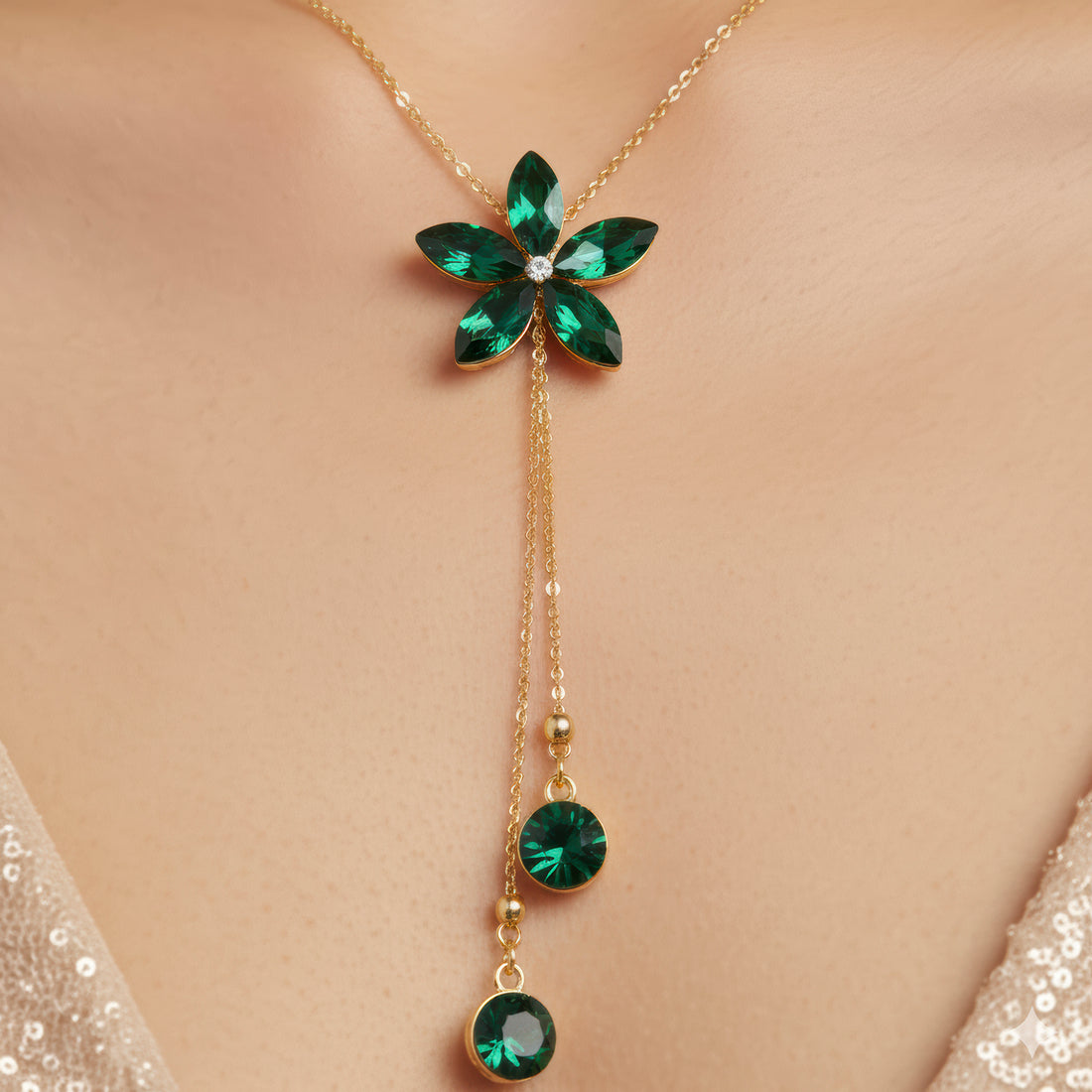 PRAO Necklace Anti-Tarnish Flower Set with Earrings