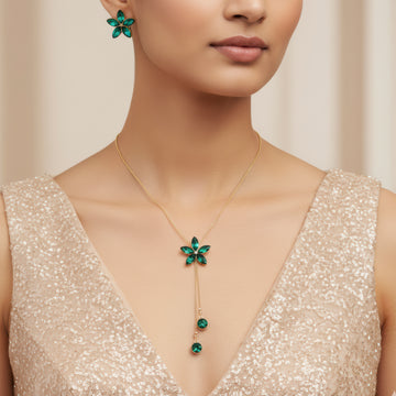 PRAO Necklace Anti-Tarnish Flower Set with Earrings