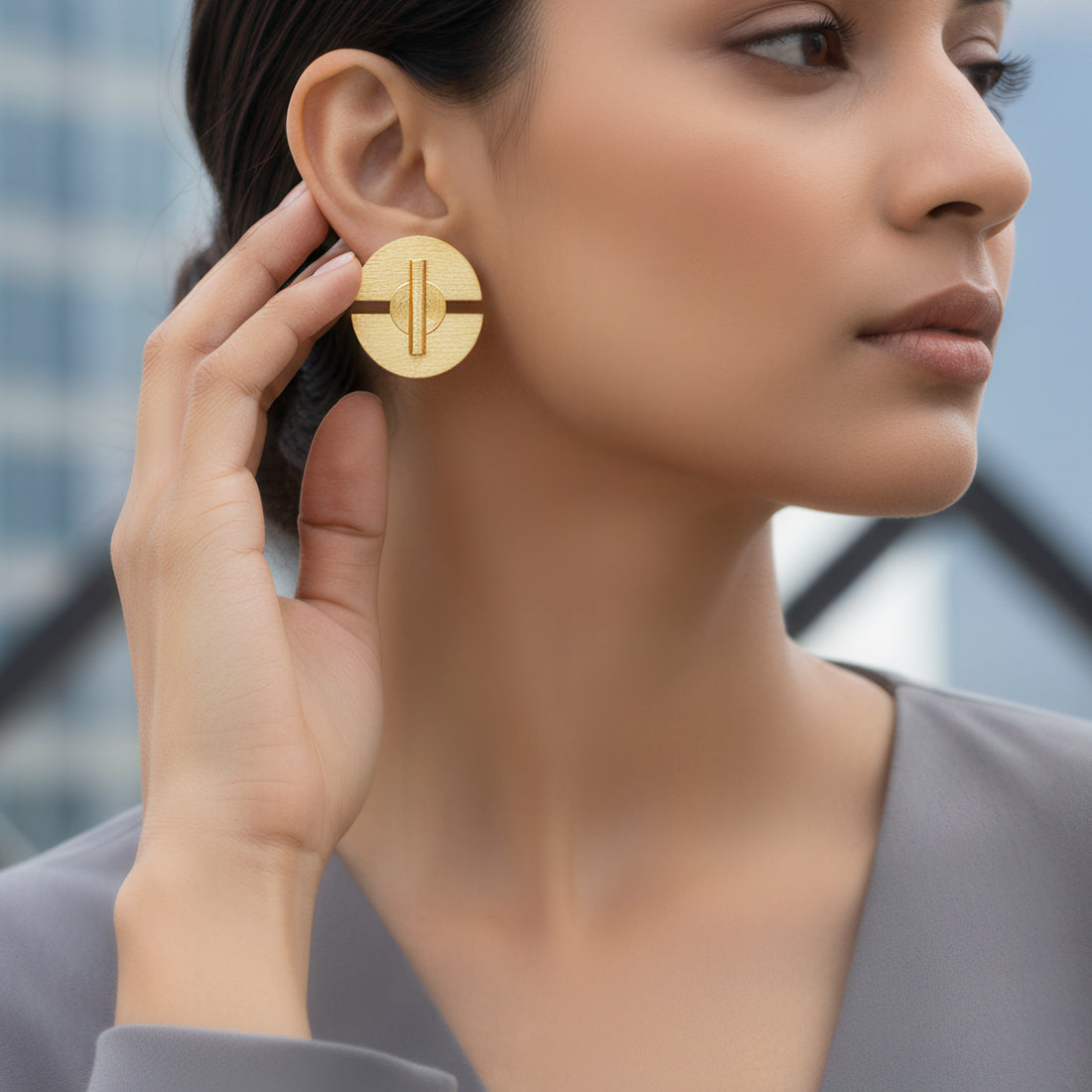 PRAO Anti-Tarnish Semi-Circle Geometric Studs