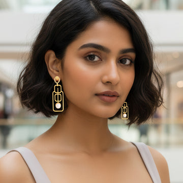 PRAO Anti-Tarnish Geometric Wired Rectangle Dangles with Pearl