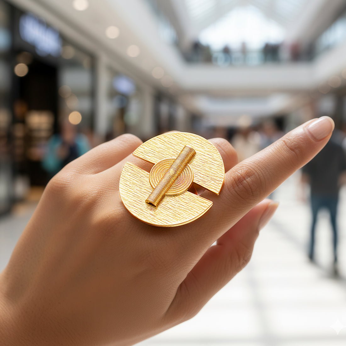 PRAO Anti-Tarnish Semi-Circle Geometric Ring