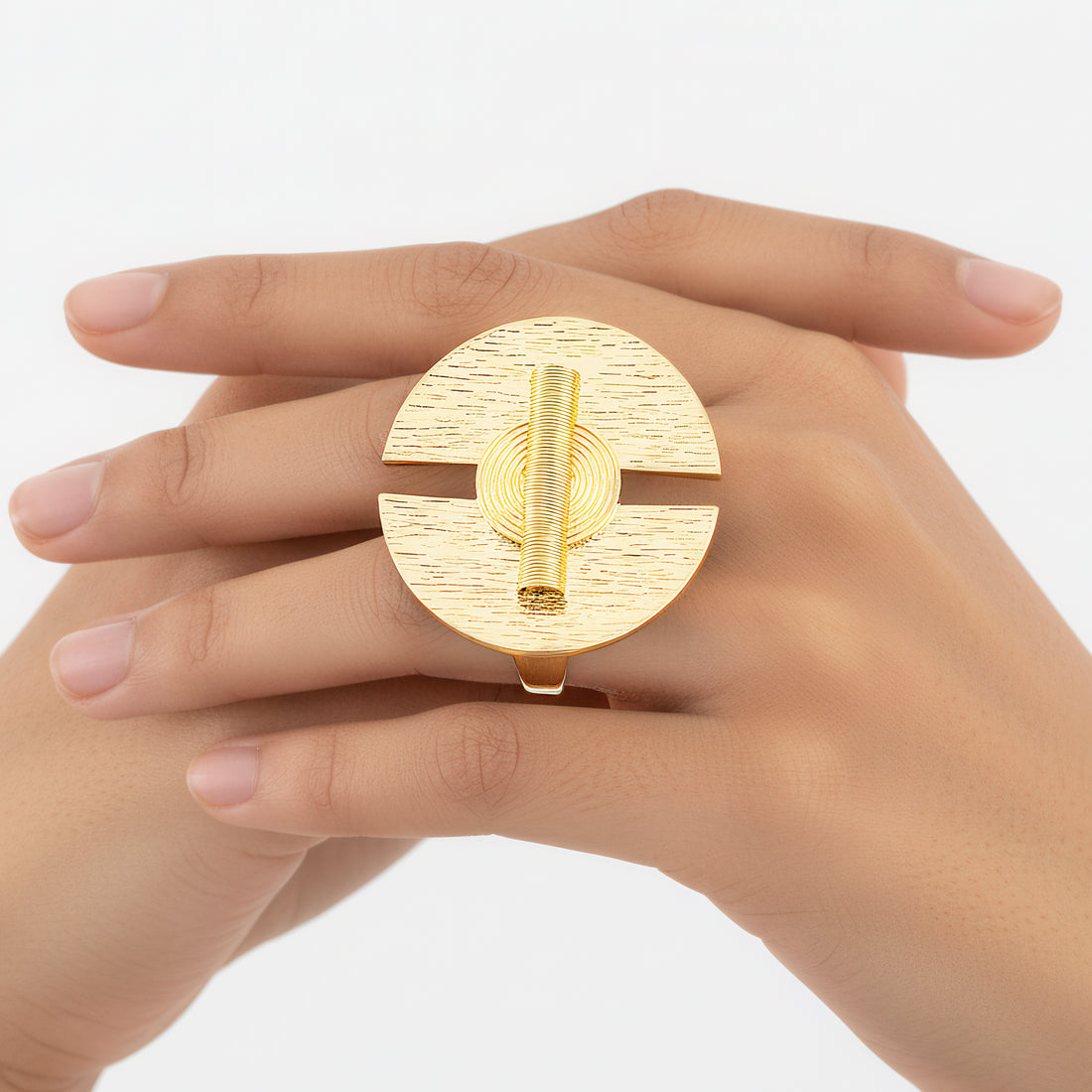 PRAO Ring Anti-Tarnish Semi-Circle Geometric (Adjustable Size)