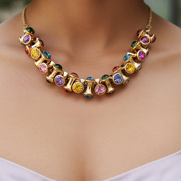 PRAO Anti-Tarnish Two-Headed Multi-Color Necklace
