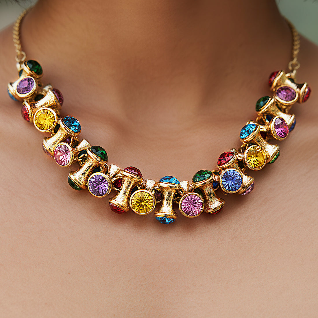 PRAO Anti-Tarnish Two-Headed Multi-Color Necklace