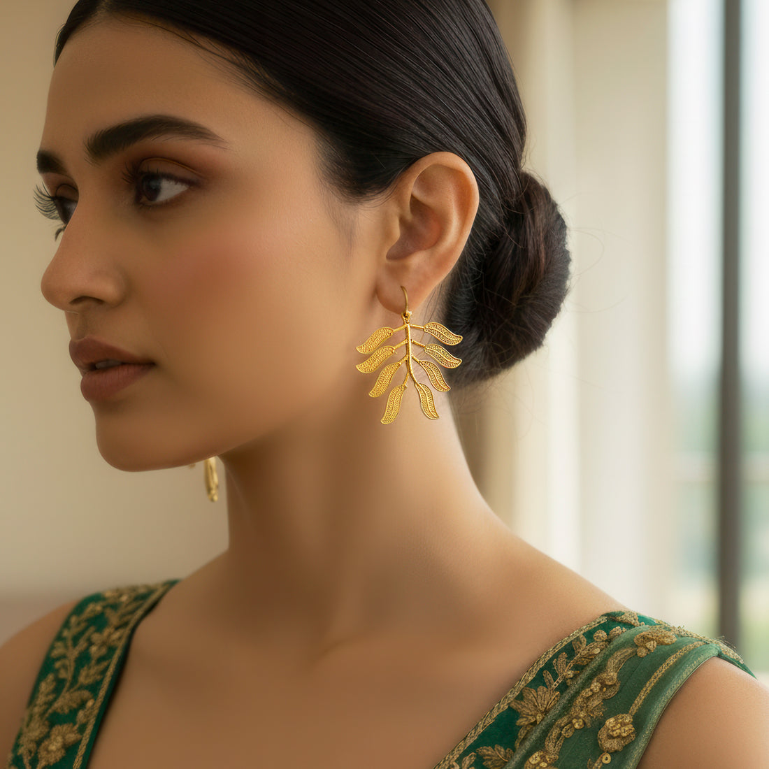 PRAO Anti-Tarnish Leafy Branch Dangle Earrings