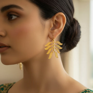PRAO Anti-Tarnish Leafy Branch Dangle Earrings