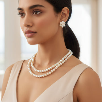 PRAO Multilayer Pearl Necklace Set With Earrings