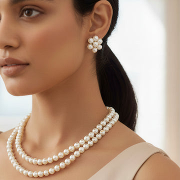 PRAO Multilayer Pearl Necklace Set With Earrings
