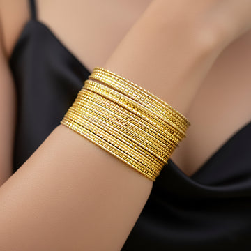 PRAO Anti-Tarnish Gold Plated Multilayer Bangle Bracelet (Adjustable S