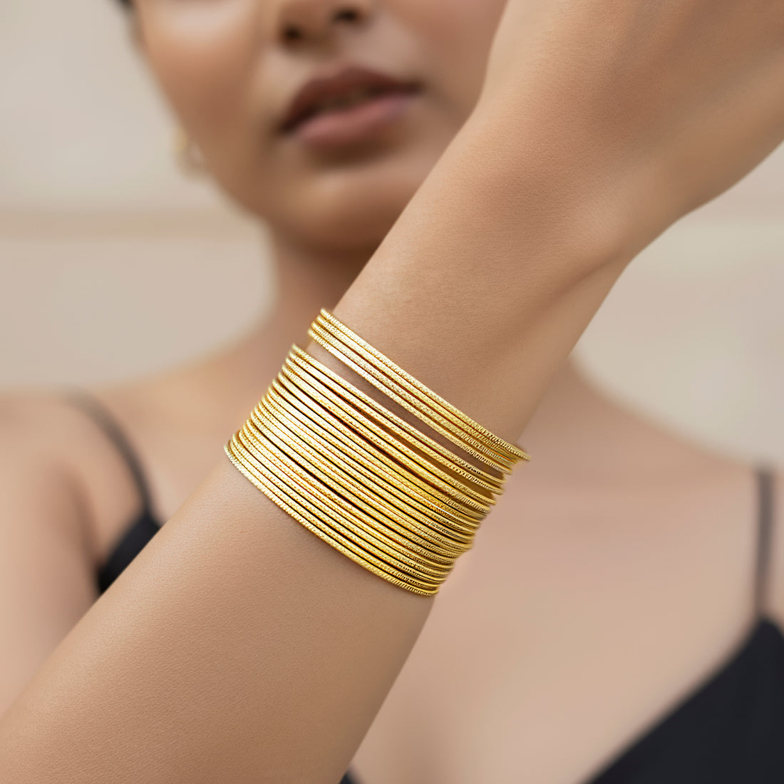 PRAO Anti-Tarnish Gold Plated Multilayer Bangle Bracelet (Adjustable Size)