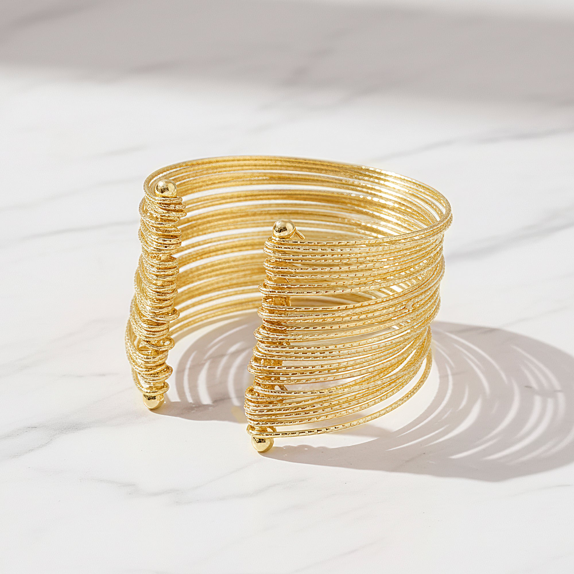 PRAO Anti-Tarnish Gold Plated Multilayer Bangle Bracelet (Adjustable Size)
