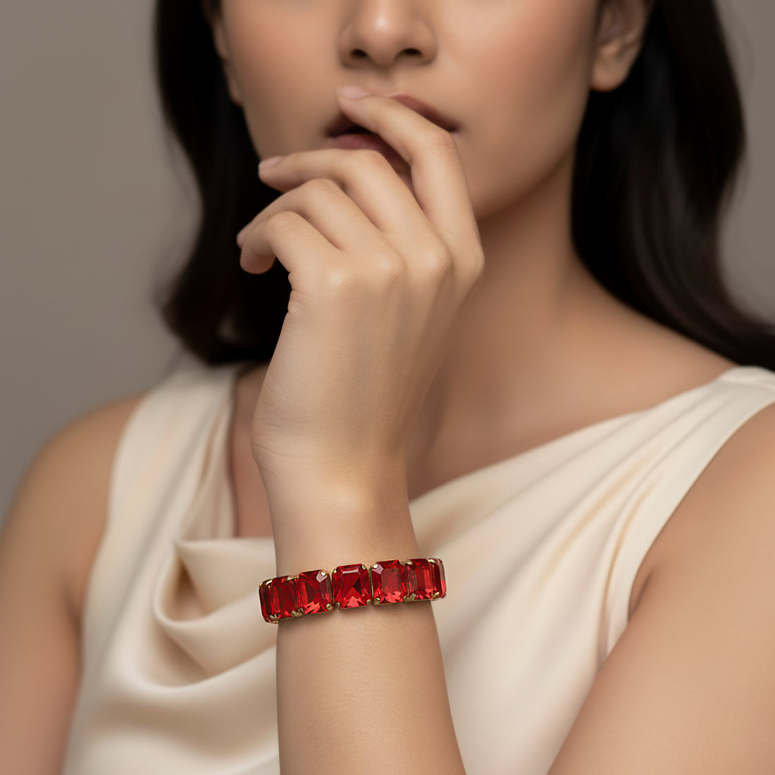 PRAO Anti-Tarnish Ruby Red Crystals Bracelet (Adjustable Size)