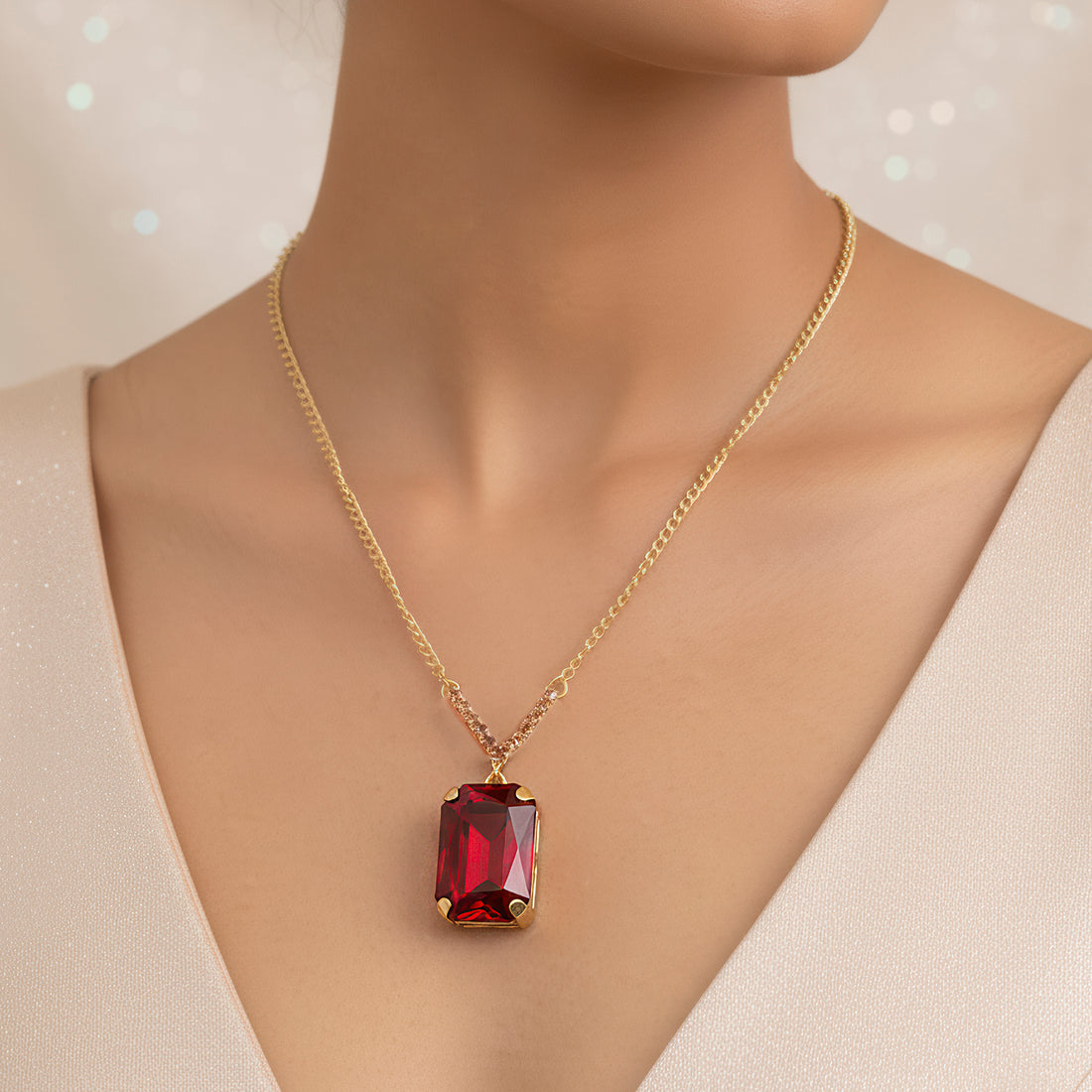 PRAO Anti-Tarnish V-Shape Pendant Necklace Set with Earrings
