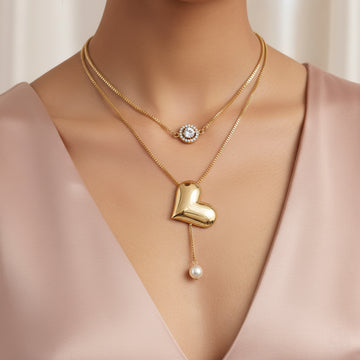 PRAO Anti-Tarnish Multilayered Golden Heart Necklace