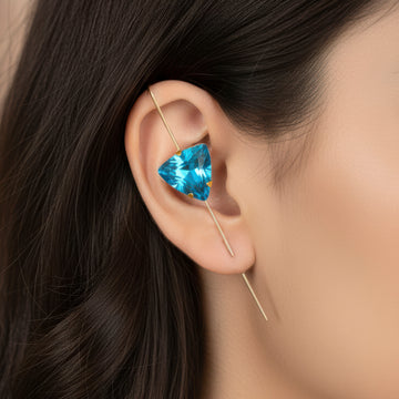 PRAO Earrings Anti-Tarnish Triangle Blue Crystal Hook Earrings Set