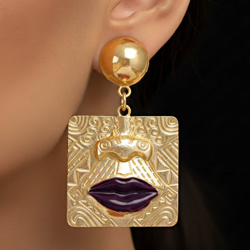 PRAO Earrings Anti-Tarnish Gold Plated Mismatch Face Danglers