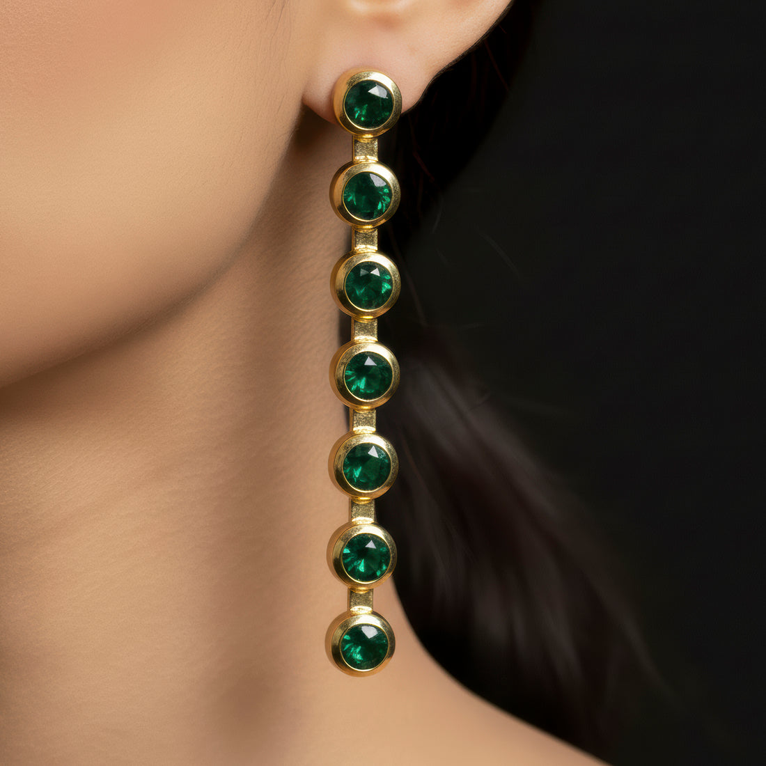 PRAO Anti-Tarnish Gold Plated Emerald Green Crystals Necklace Set With Earrings