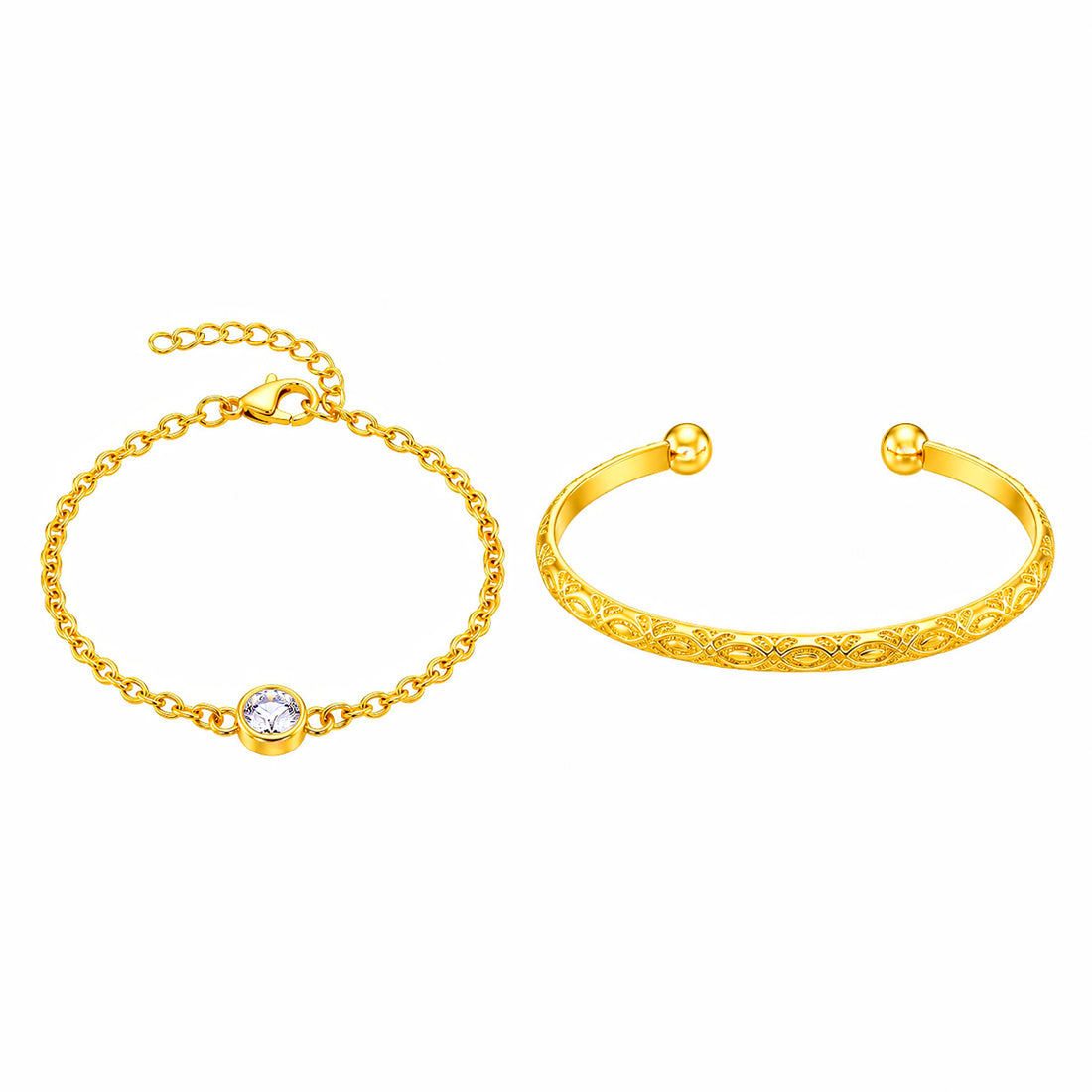 PRAO Bracelet Anti-Tarnish Textured Cuff Chain Set (Adjustable Size)
