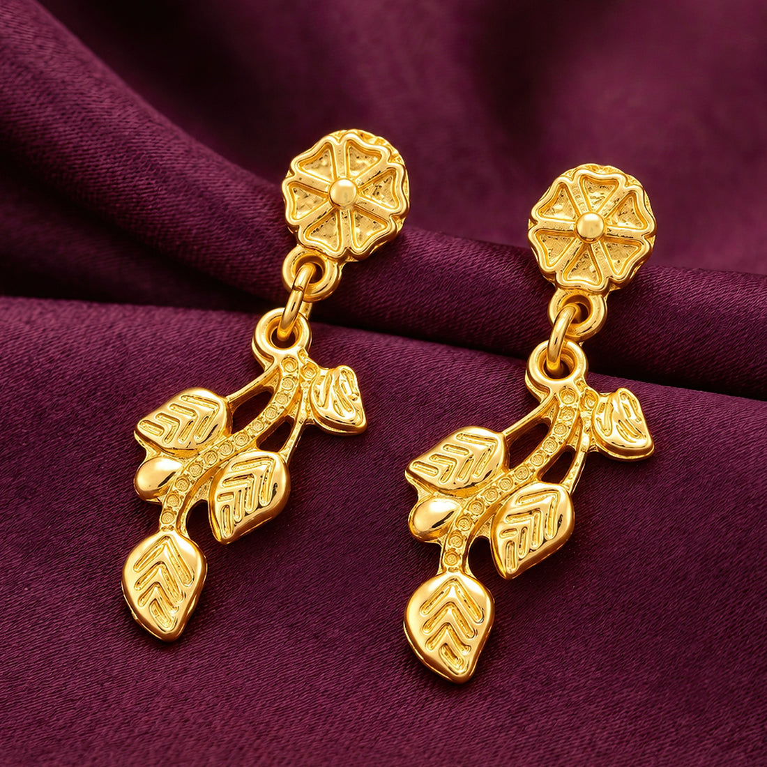 PRAO Earrings Anti-Tarnish Gold Plated Leaf Danglers