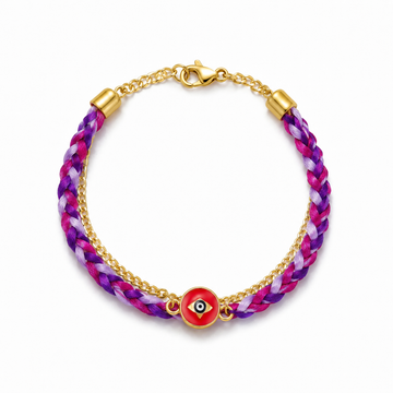 PRAO Bracelet Anti-Tarnish Double-Layer Braided Fabric With Evil Eye Charm (Adjustable Size)