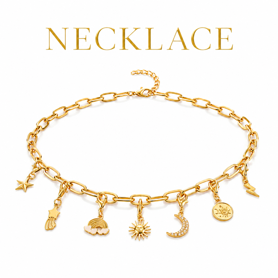 PRAO SKY CHARMS COMBO ✨ Anti-Tarnish Gold Plated Necklace, Bracelet, Ring, Earrings & 7 Detachable Charms (Complete Set)