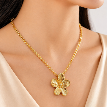 PRAO Necklace Anti-Tarnish Golden Flower Pendant Set