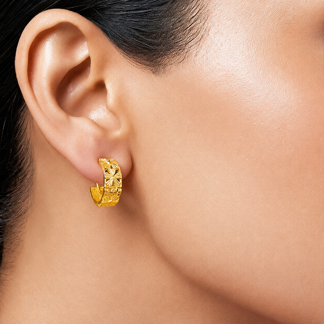 PRAO Earrings Anti-Tarnish Textured Floral Hoops