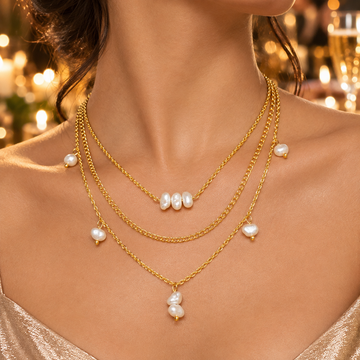 PRAO Necklace Anti-Tarnish Gold Plated Multilayered Designer Set