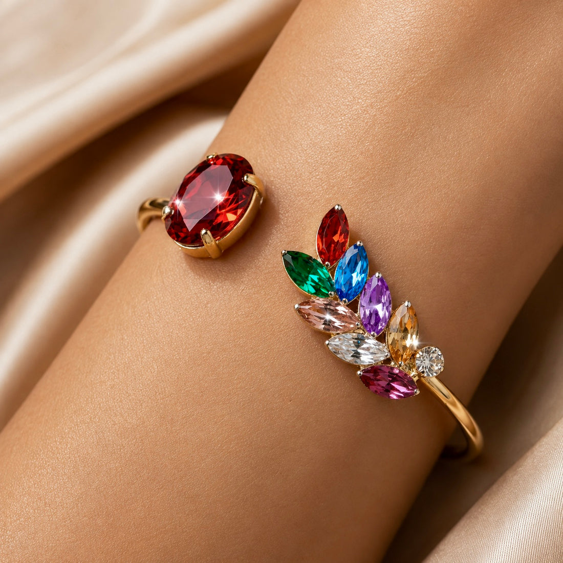 PRAO Bracelet Anti-Tarnish Multicolor Leaf Crystal Bangle (Adjustable Size)