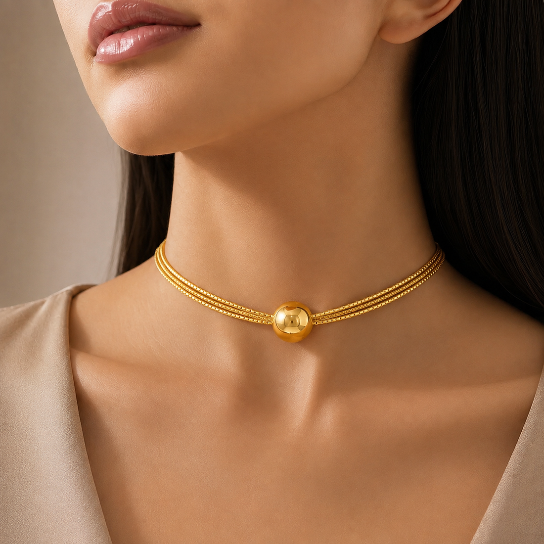 PRAO Necklace Anti-Tarnish Gold Plated Triple Layer Box Chains
