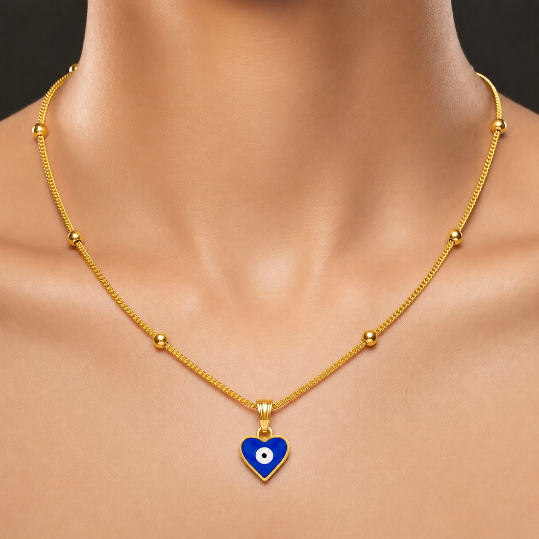 PRAO Necklace Anti-Tarnish Gold Plated Chain & Evil Eye Pendant Set