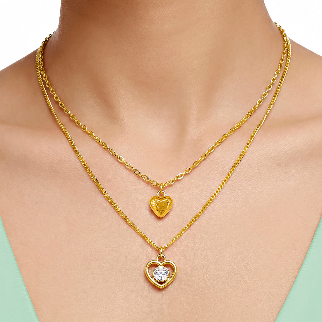 PRAO Necklace Anti-Tarnish Gold Plated Layered Hearts
