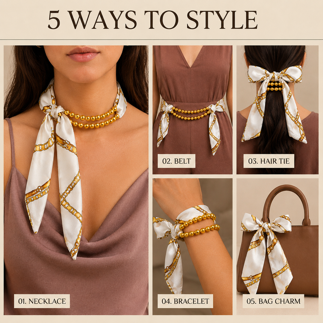 PRAO Necklace Cum Bracelet Anti-Tarnish Bead Silk Scarf