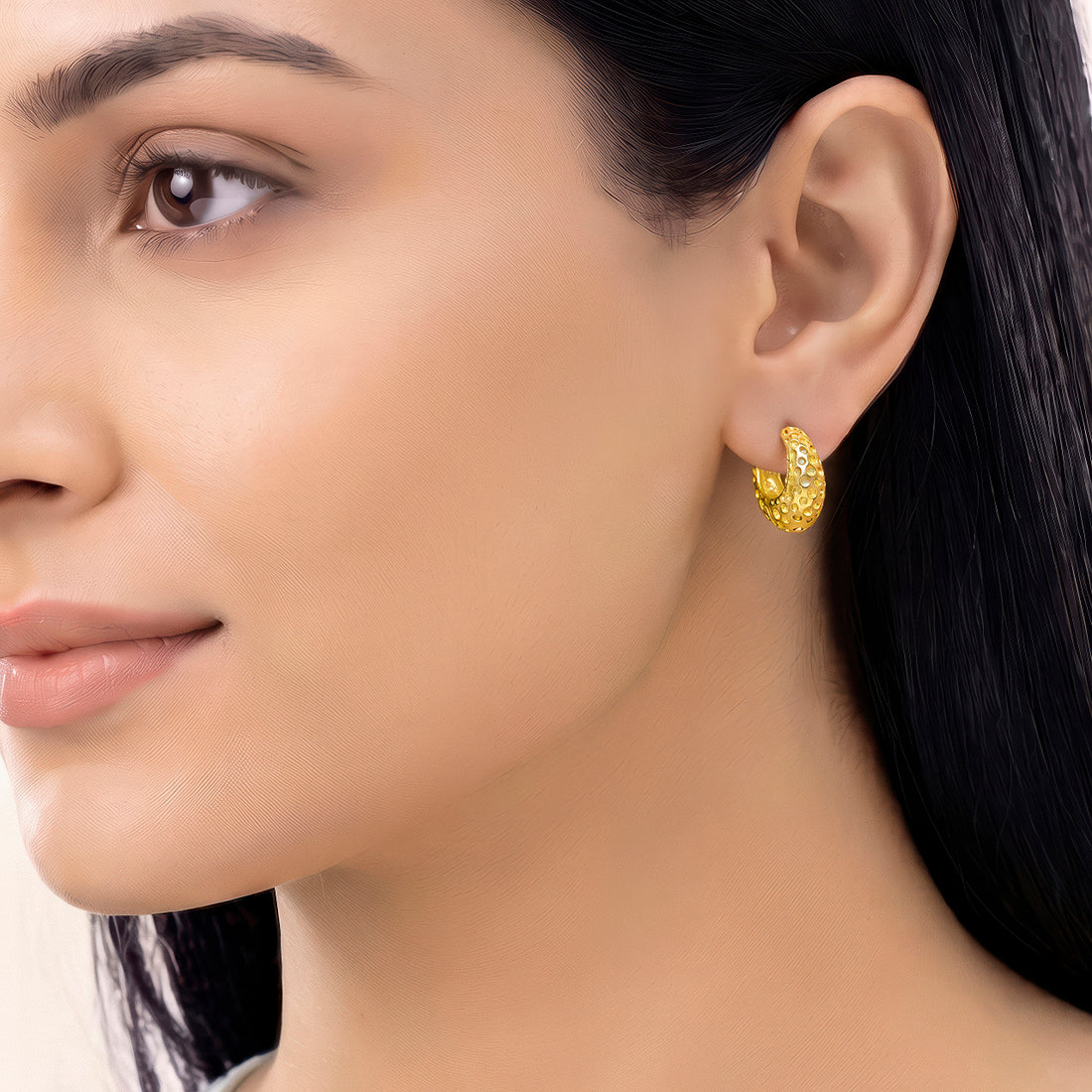 PRAO Earrings Anti-Tarnish Gold Plated Hammered Hoops